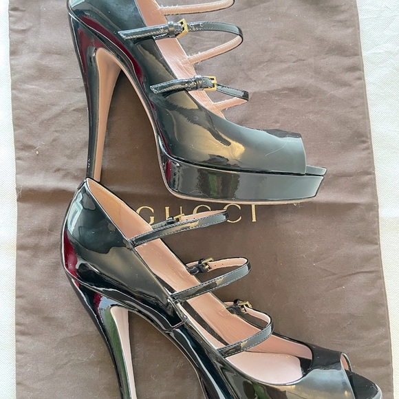 Gucci Lisbeth black patent peep toe pump 38.5 - Picture 4 of 6